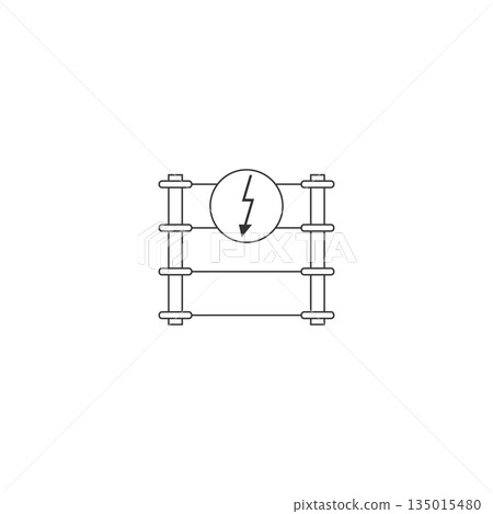 Electric fence icon with high voltage sign. Isolated vector illustration on white background. Electric fence icon with high voltage sign. Isolated vector illustration on white background. 135015480