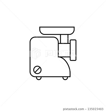 Electric meat grinder icon. Line style. Isolated vector outline illustration on white background. 135015483
