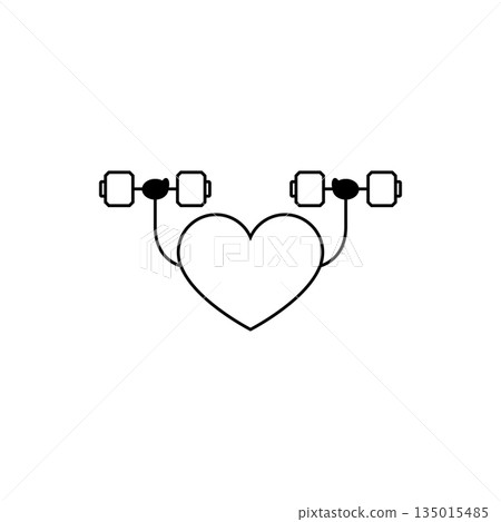 Heart icon holding a dumbbell. Vector heart symbol doing weight training. Heart icon holding a dumbbell. Vector heart symbol doing weight training. 135015485