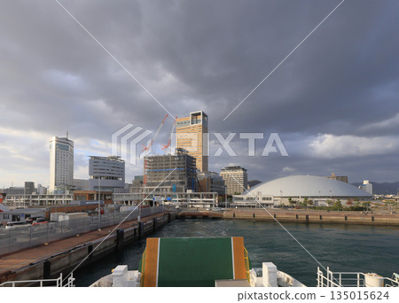 Sunport Takamatsu in the morning, seen from the 8am ferry bound for Shodoshima between Tonosho and Takamatsu (Mandarin Hotel Takamatsu under construction) 135015624