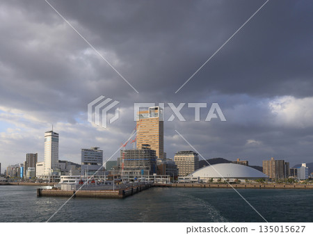 Sunport Takamatsu in the morning, seen from the 8am ferry bound for Shodoshima between Tonosho and Takamatsu (Mandarin Hotel Takamatsu under construction) 135015627
