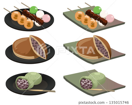 Set of 5 Japanese sweets on a plate 135015746