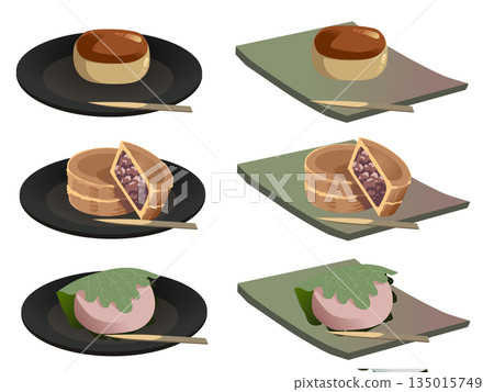Set of 3 Japanese sweets on a plate 135015749