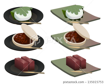 一套四件日式點心,盛於盤子中 一套四件日式點心,盛於盤子中 135015753