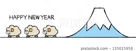 New Year's card material: Sheep and Mt. Fuji 135015958
