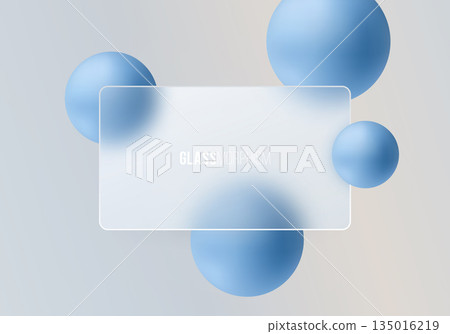 Stylish background with a translucent glass banner and soft blue spheres. 135016219
