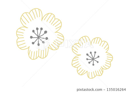 裝飾性極簡主義北歐花卉線條藝術插畫，以灰色和黃色為主色調 135016264