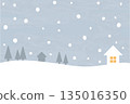 Snowy winter greeting card, simple, horizontal illustration 135016350
