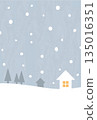 Simple vertical illustration of a winter greeting card with a snowy landscape 135016351