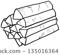 Simple illustration, line drawing, chopping firewood 135016364