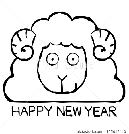 [Line drawing] New Year's card material Sheep 135016440