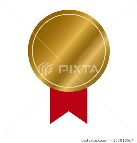 簡潔的圖示設計，包括一枚銅質獎章式徽章和一條紅色絲帶。 135016504