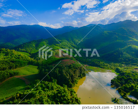 An artificial lake among the hills. An artificial lake among the hills. 135016517
