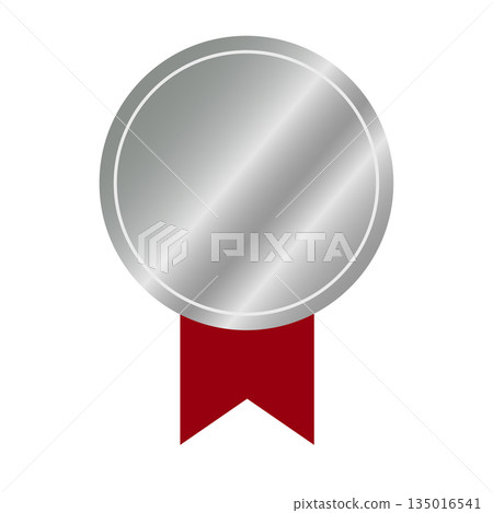 Simple icon design of a silver medal-style badge and red ribbon Simple icon design of a silver medal-style badge and red ribbon 135016541