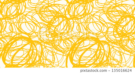 Yellow tangled abstract spaghetti noodles vector seamless pattern, Messy swirly long lines pasta background for packaging design Yellow tangled abstract spaghetti noodles vector seamless pattern, Messy swirly long lines pasta background for packaging design 135016624