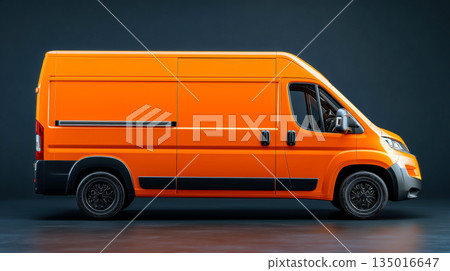 Creative mockup of a delivery van against a dark background with studio lighting 135016647