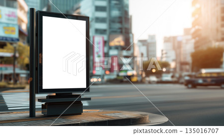 Tokyo business district with clean billboard mockup and soft daylight for commercial use 135016707