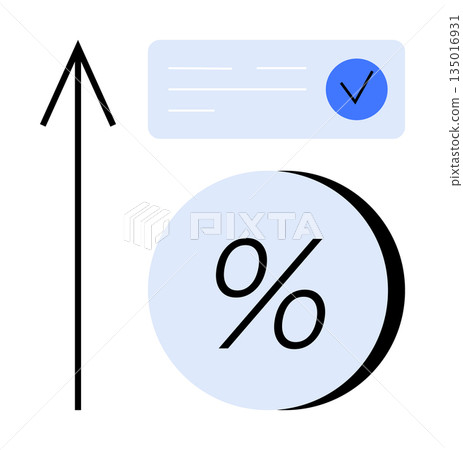 Business growth, data analysis, financial progress, approval, performance improvement, marketing strategy. A percentage symbol, an arrow pointing up and a checkmark box. Business growth and data Business growth, data analysis, financial progress, approval, performance improvement, marketing strategy. A percentage symbol, an arrow pointing up and a checkmark box. Business growth and data 135016931