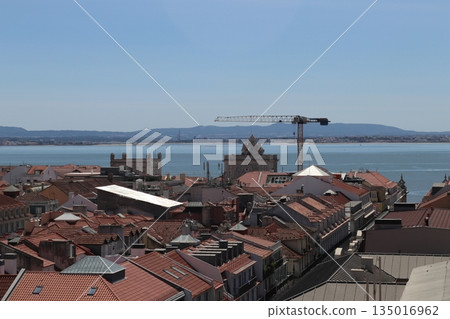 Panoramic View of Lisbon Rooftops with Rua Augusta Arch and Tagus River Panoramic View of Lisbon Rooftops with Rua Augusta Arch and Tagus River 135016962