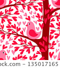 Vector seamless pattern with funny birds in a love forest 135017165