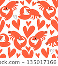 Vector seamless pattern with funny lobsters and hearts Valentine Day 135017166