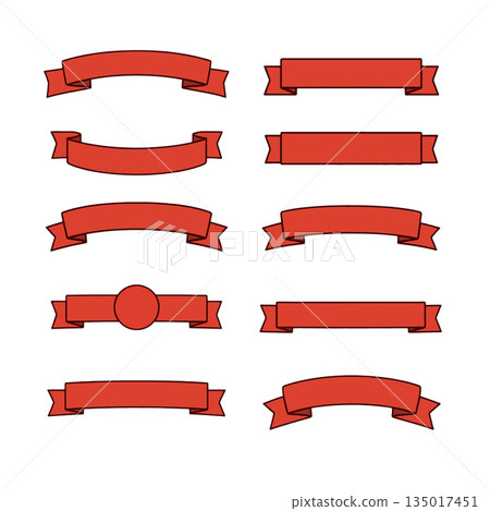 Red ribbon banner set in various shapes, flat style, isolated on white background 135017451