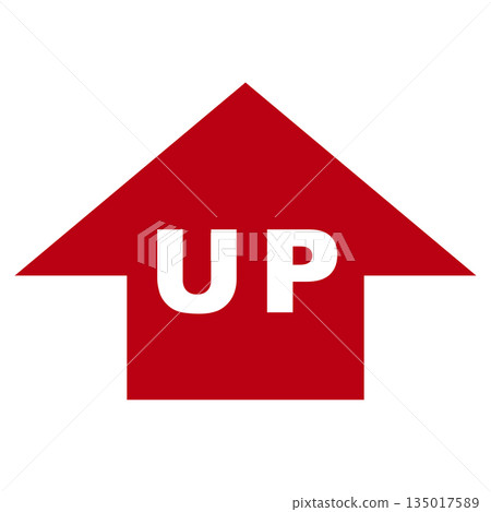 A simple icon design of a red upward arrow and the letter "UP" 135017589