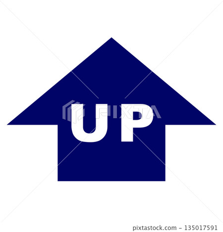 A simple icon design with a dark blue upward arrow and the word "UP" A simple icon design with a dark blue upward arrow and the word "UP" 135017591
