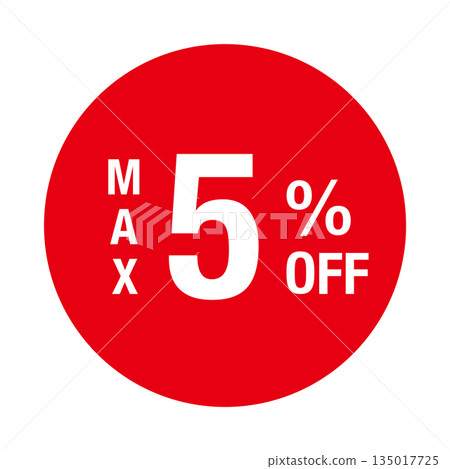 "MAX 5% OFF" logo, circular, transparent background, red "MAX 5% OFF" logo, circular, transparent background, red 135017725