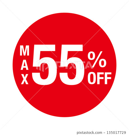 "MAX 55% OFF" logo, circular, transparent background, red 135017729