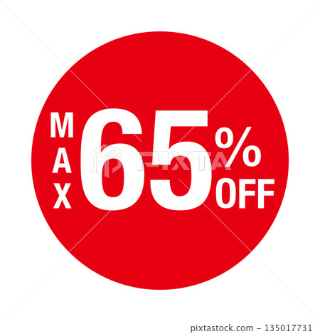 "MAX 65% OFF" logo, circular, transparent background, red "MAX 65% OFF" logo, circular, transparent background, red 135017731