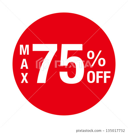 "MAX 75% OFF" logo, circular, transparent background, red 135017732