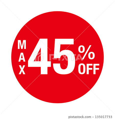"MAX 45% OFF" logo, circular, transparent background, red "MAX 45% OFF" logo, circular, transparent background, red 135017733