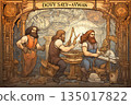 Loyal dwarven blacksmiths crafting mighty weapons - Generative AI 135017822