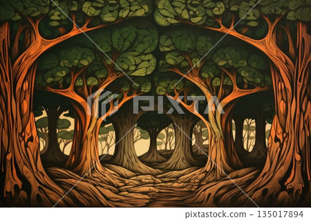 Lively talking trees providing shelter and wisdom - Generative AI 135017894