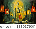 Illuminated spirit lanterns, guiding lost souls to their final resting place - Generative AI 135017905