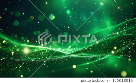 綠色發光的奇幻光粒子和線條 1 135018016