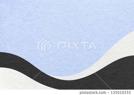 Textured pastel blue paper background with white and black wavy lines and waves, copy space for banner, presentation 135018333