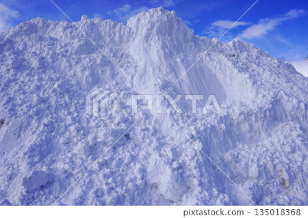 A pile of snow left behind after snow removal in a corner of the parking lot A pile of snow left behind after snow removal in a corner of the parking lot 135018368