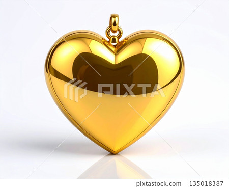 Golden with a shiny effect. Metal heart-shaped keychain on white background. Golden with a shiny effect. Metal heart-shaped keychain on white background. 135018387