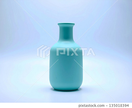 Home porcelain. Ceramic vase in green tones on a white background. Modern minimalist vase. Neutral tones. Home porcelain. Ceramic vase in green tones on a white background. Modern minimalist vase. Neutral tones. 135018394