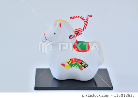 New Year's material: Year of the Horse, Zodiac clay bell, white background 135018635