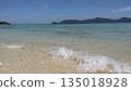 鮮綠色海和白色沙子海灘 135018928