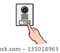 一隻手按下帶有攝影機的對講機按鈕的插圖 135018963
