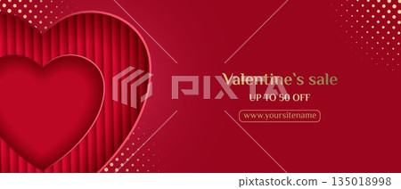 Horizontal Valentine s Day banner. A paper heart, cut out of paper and decorated with texture. Template for greetings, presentations, and discounts Horizontal Valentine s Day banner. A paper heart, cut out of paper and decorated with texture. Template for greetings, presentations, and discounts 135018998