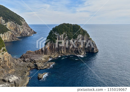 熊野縣立崎海蝕岩和懸崖的鳥瞰圖 135019067