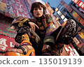 AI-generated image: Fashion portrait of a young woman wearing psychedelic clothing 135019139