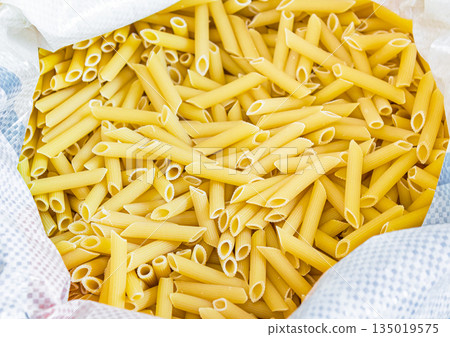 Bulk pasta at a grocery supermarket, dry bulk pasta at a grocery store Bulk pasta at a grocery supermarket, dry bulk pasta at a grocery store 135019575
