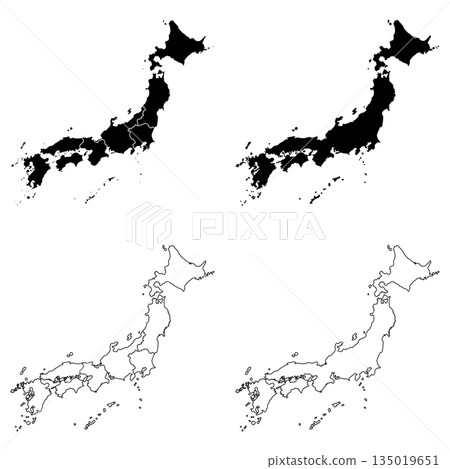 Japan Outline and Solid Fill Map Set. 135019651