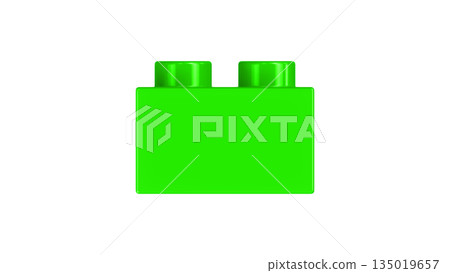 Neon Green Plastic Building Block Isolated on a White Background. 135019657